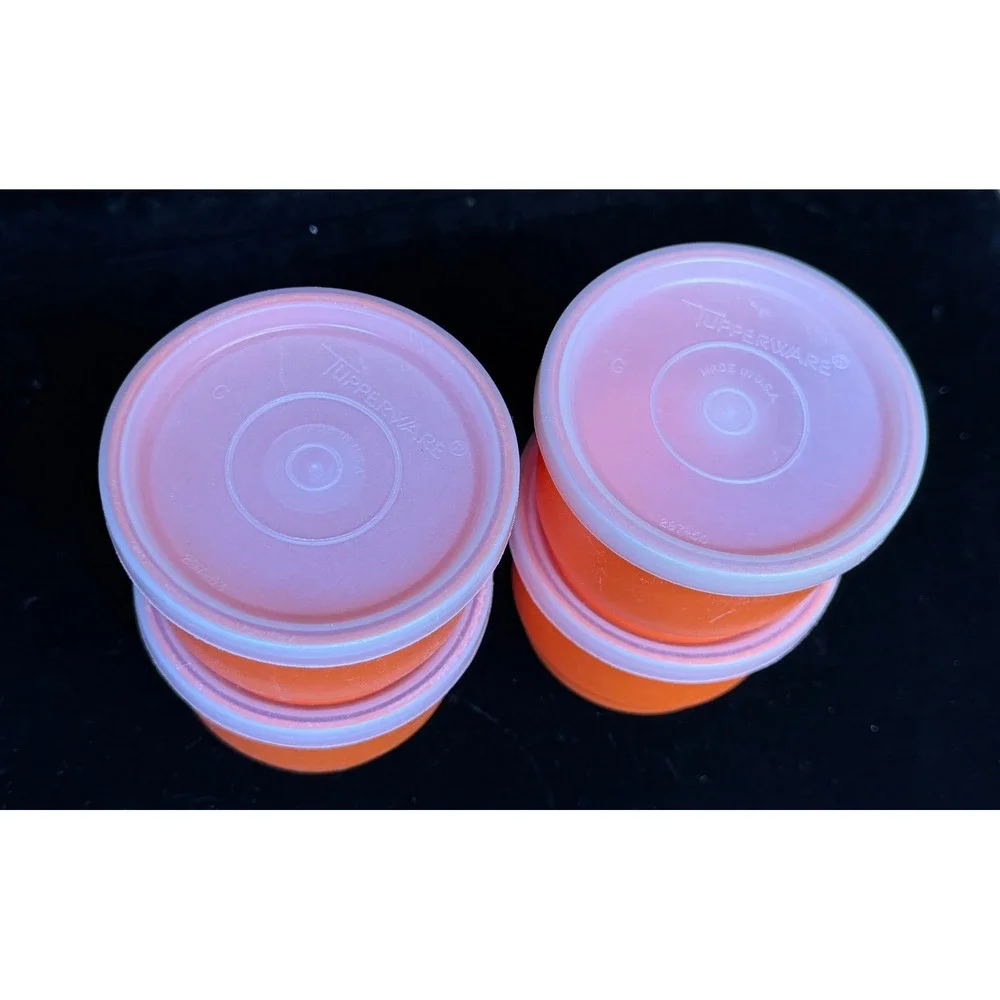 Vintage Tupperware: Orange Midgets 2oz Containers with Lids, Set of 4, 1229 297